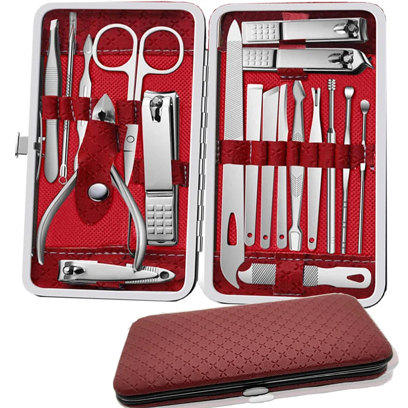 Professional 19-Piece Manicure Set — Stainless Steel Grooming Kit with Case