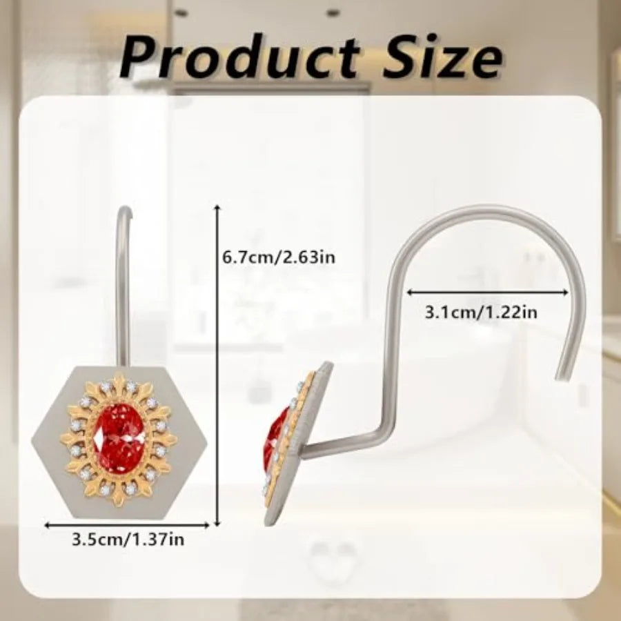 Decorative Diamond Shower Curtain Hooks — Luxury Bowknot Design, 12-Piece Set
