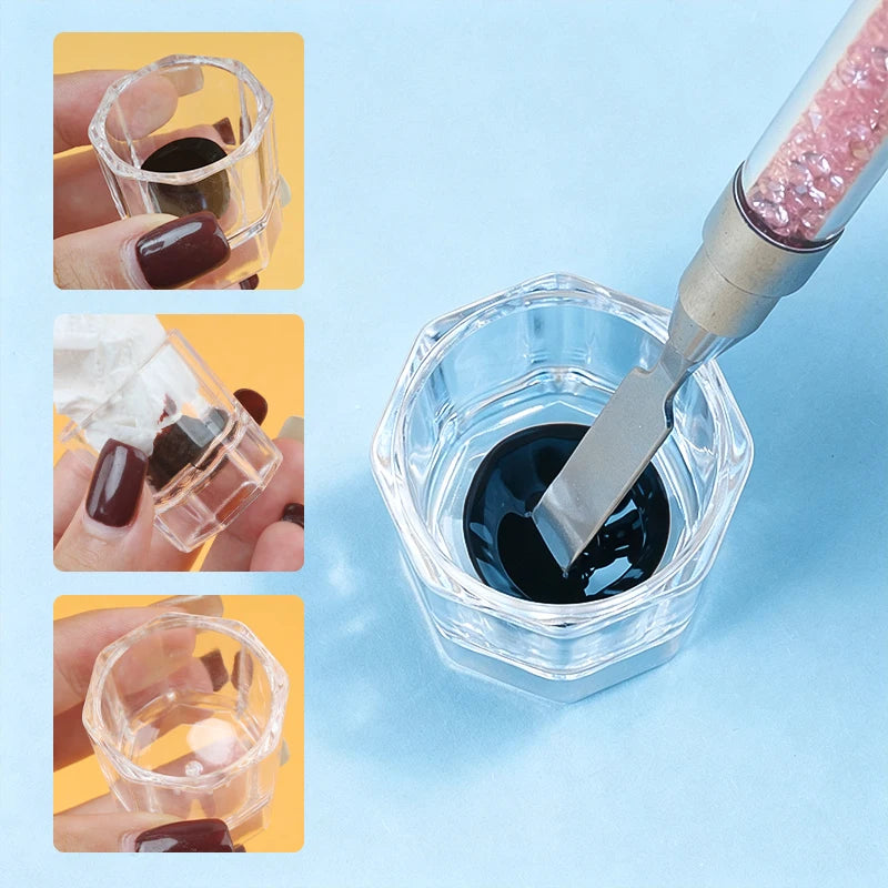 myaokue-up Octagonal Nail Art Cup — Crystal Liquid Container for Monomer