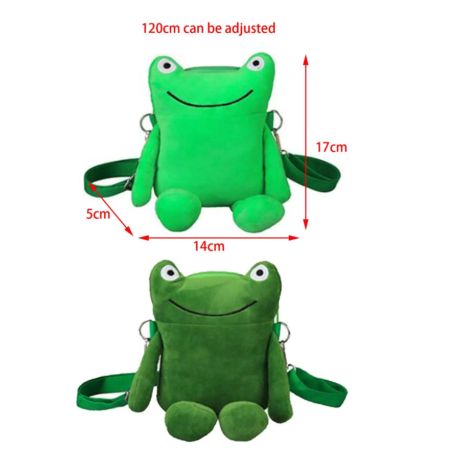 Plush Green Frog Crossbody Bag — Cute Cartoon Shoulder Purse for Women