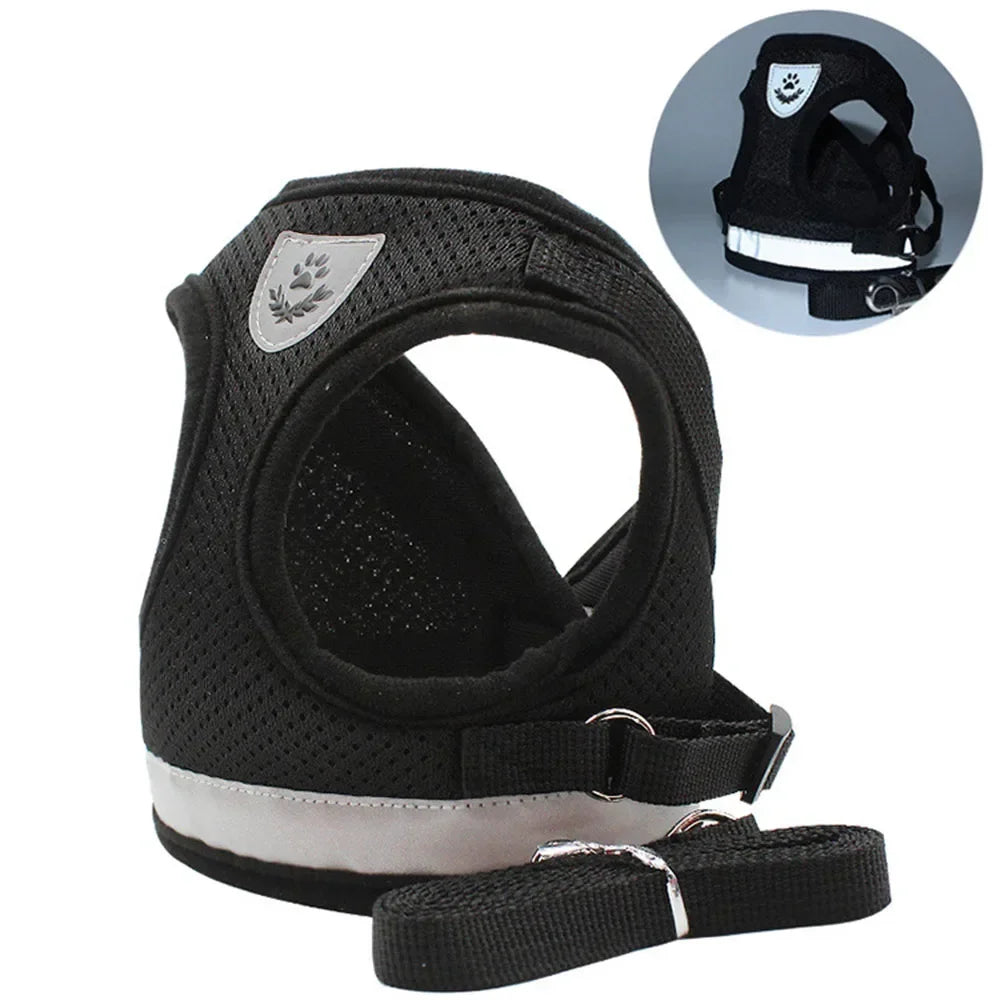 Reflective Mesh Pet Harness and Leash Set — Breathable Adjustable Vest