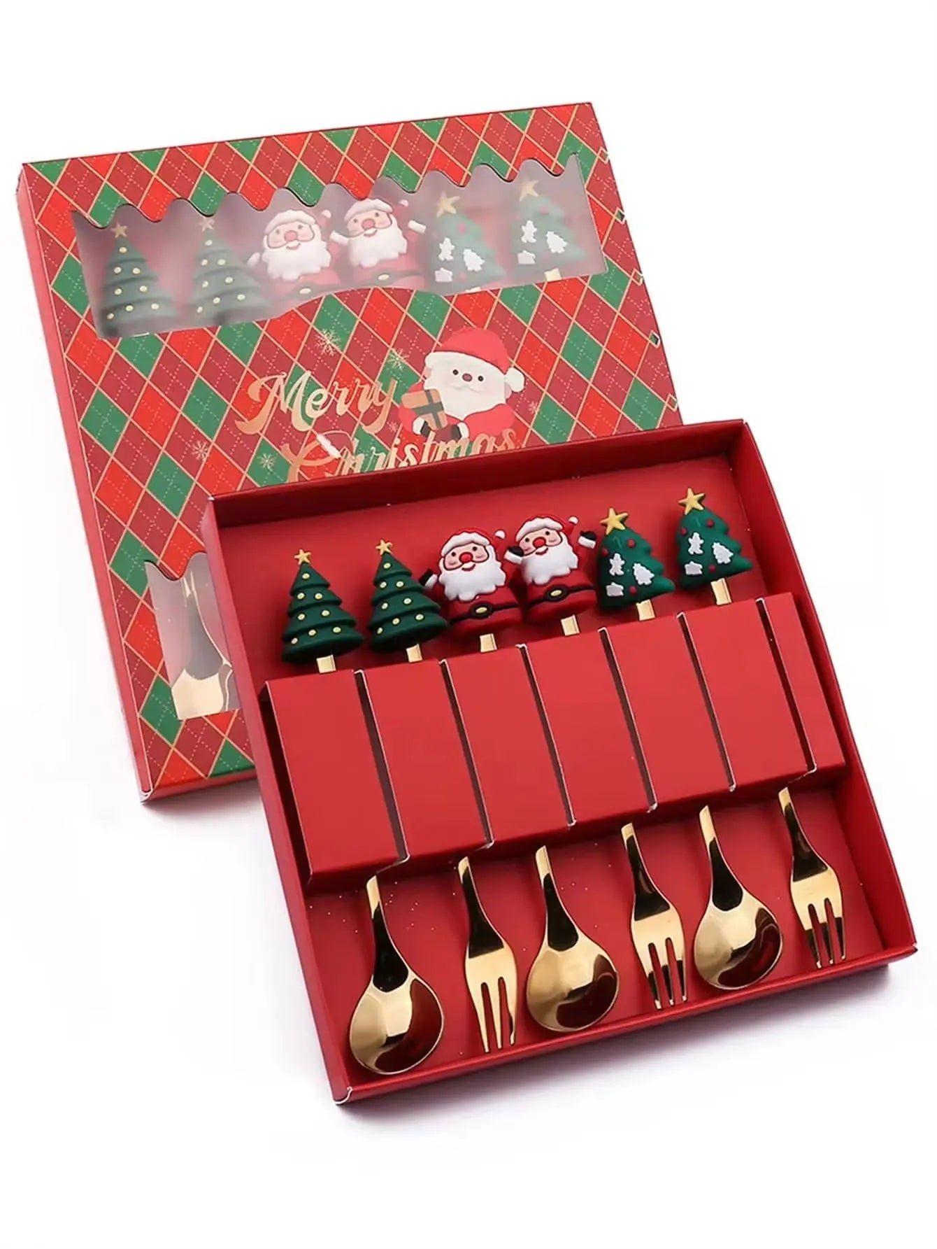 Christmas Themed Stainless Steel Cutlery Set — Decorative Santa Spoon and Fork