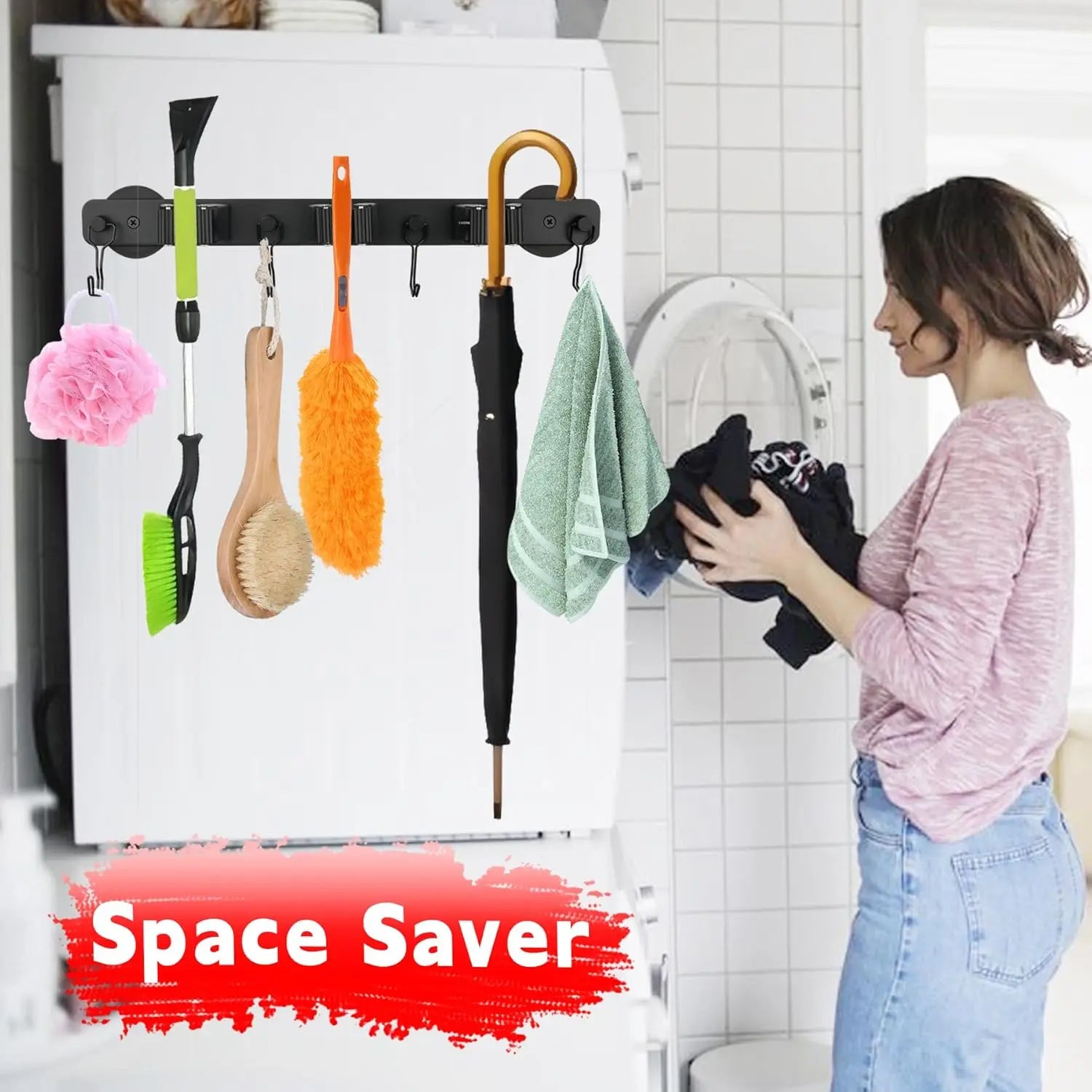 Heavy Duty Mop and Tool Organizer — No-Drill Suction Cup Rack