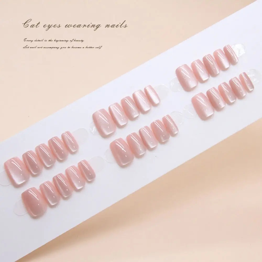 Square False Nail Tips — French Style Cat Eye Full Cover Set