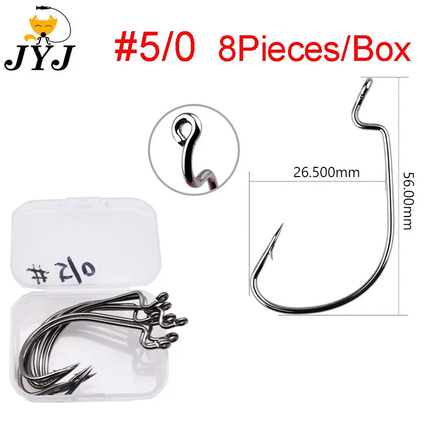 JYJ High Carbon Steel Offset Worm Hooks — Super Slide Fishhooks for Texas Rig