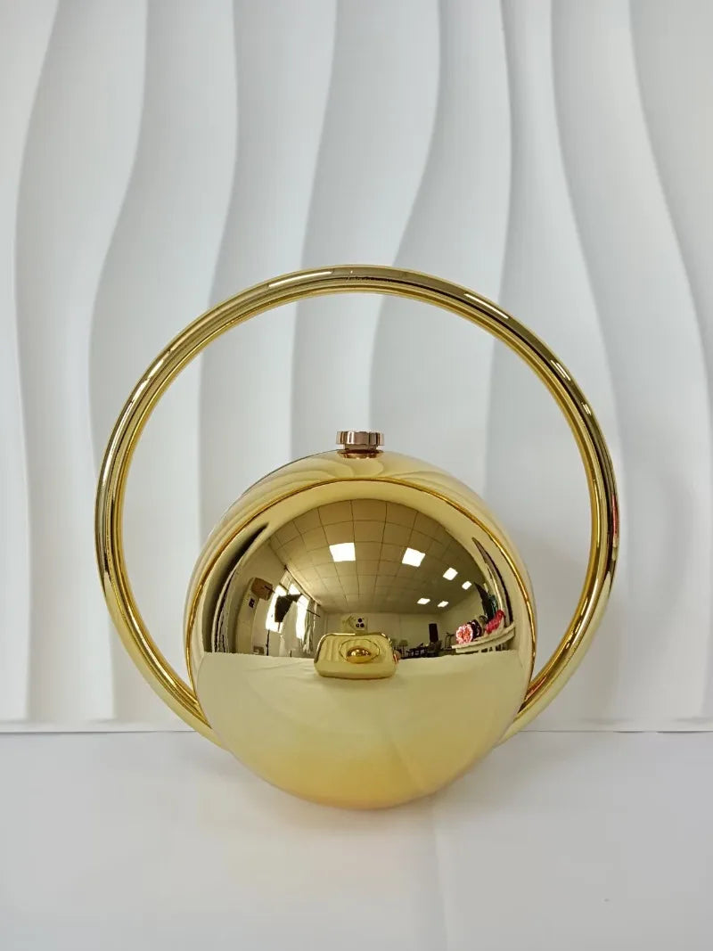 miflame Elegant Spherical Evening Clutch — Marble Texture Handbag with Electroplated Handle
