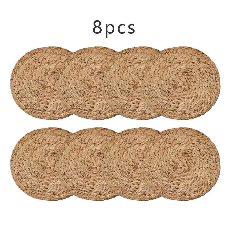 Handwoven Rattan Placemats — Round Heat Insulation Mats for Dining