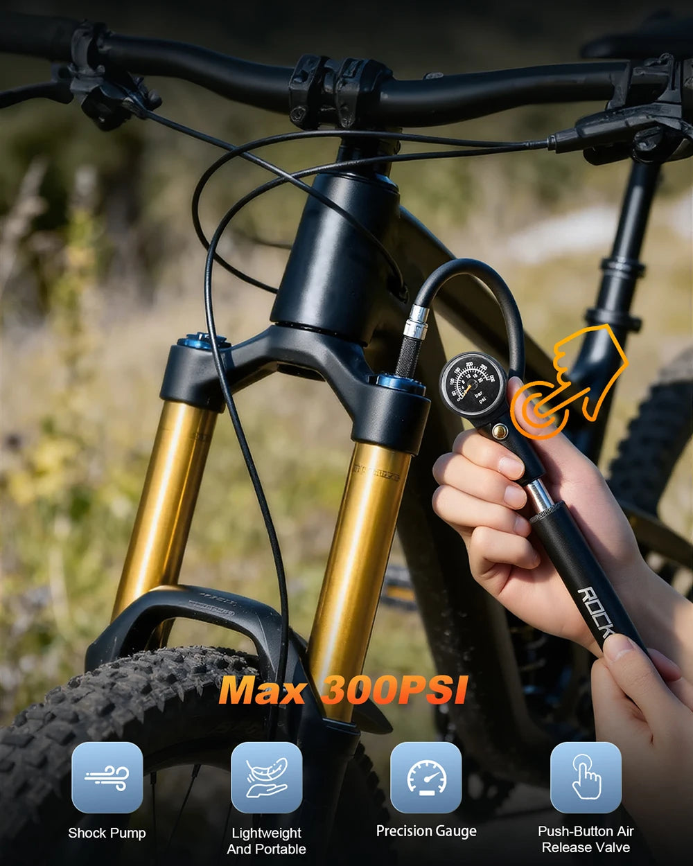 Rockbye Portable Bike Pump — High Pressure 300 PSI Manual Inflator