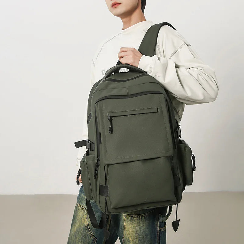 Large Capacity Denim Backpack — Stylish Multi-Pocket Laptop Bag
