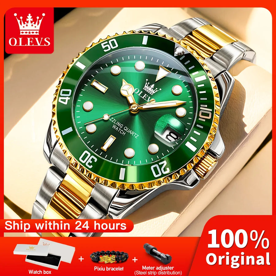 OLEVS 5885 Men's Quartz Watch — Stainless Steel Luxury Style with Auto Date
