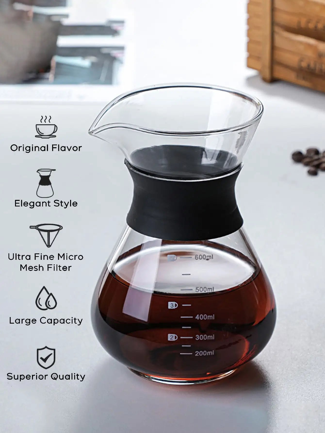 Leeseph Pour Over Coffee Brewer — Glass Dripper with Stainless Steel Filter