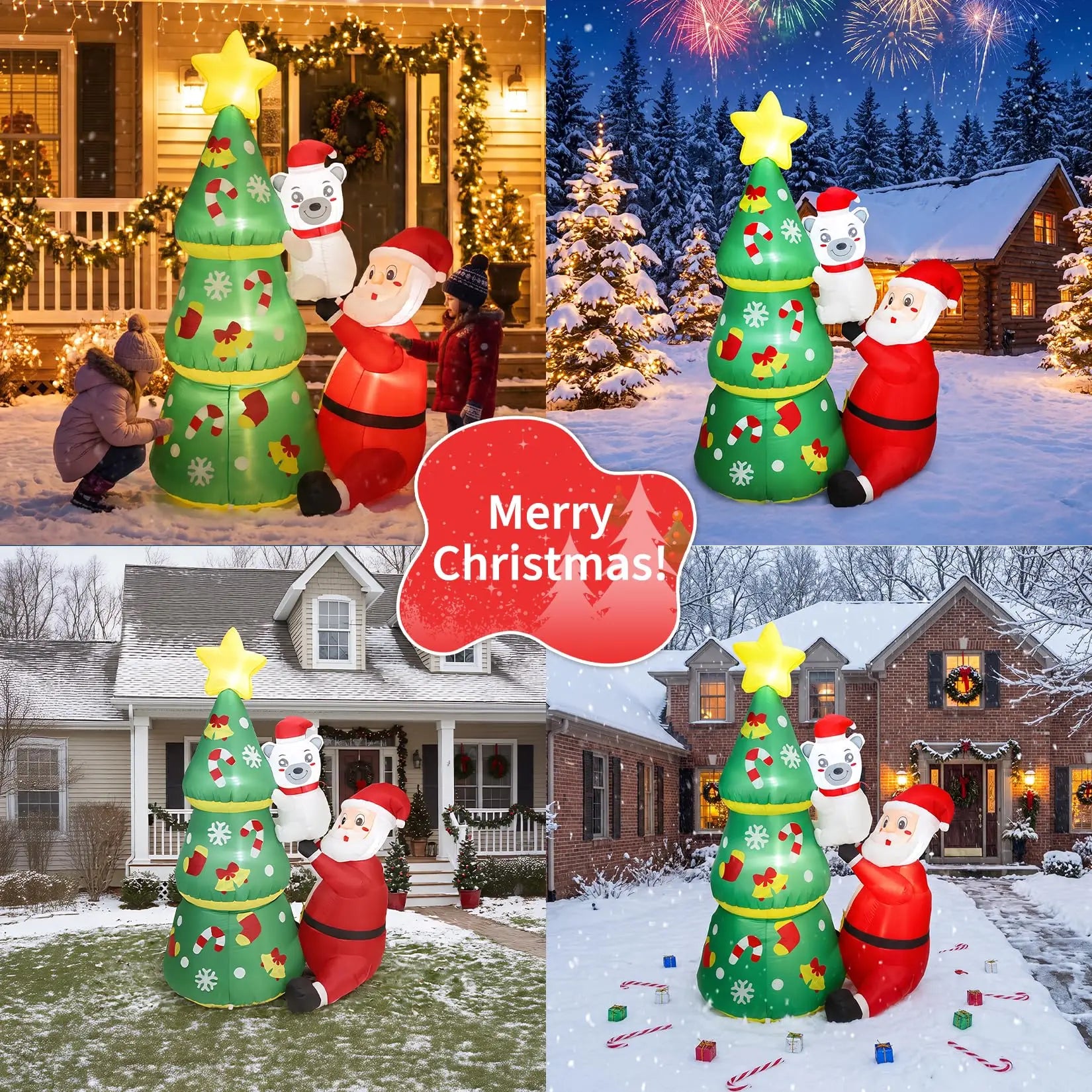 LED Inflatable Christmas Tree — Santa and Polar Bear Outdoor Holiday Decor