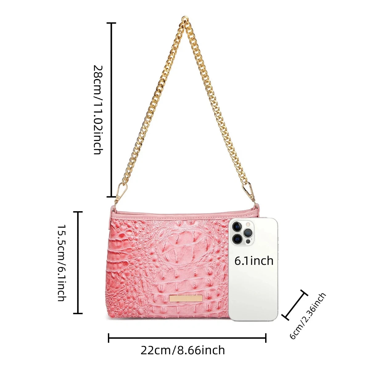 Women's Glossy Shoulder Bag — Detachable Chain Strap Crossbody Clutch