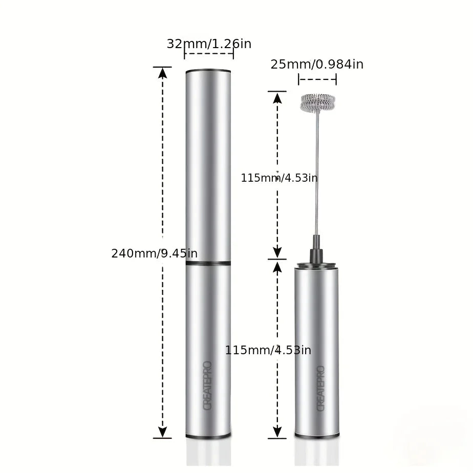 Rechargeable Stainless Steel Milk Frother — 2 Speed Settings for Lattes & Espresso