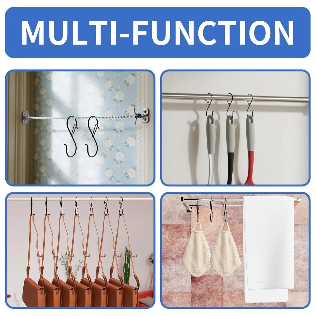 Stainless Steel S-Shaped Hooks — Heavy Duty Hanging Clips with Safety Buckles