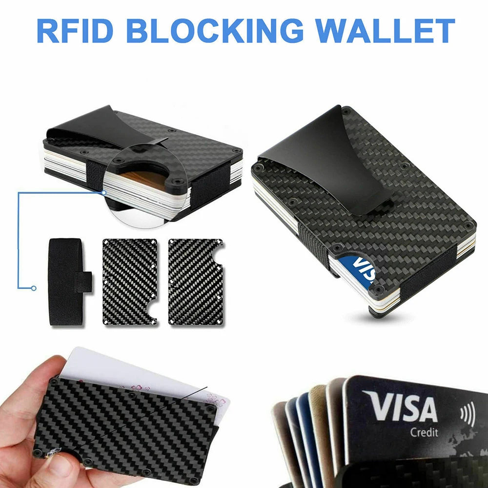 FZCSPEED Carbon Fiber RFID Blocking Wallet — Slim Metal Money Clip & Card Holder