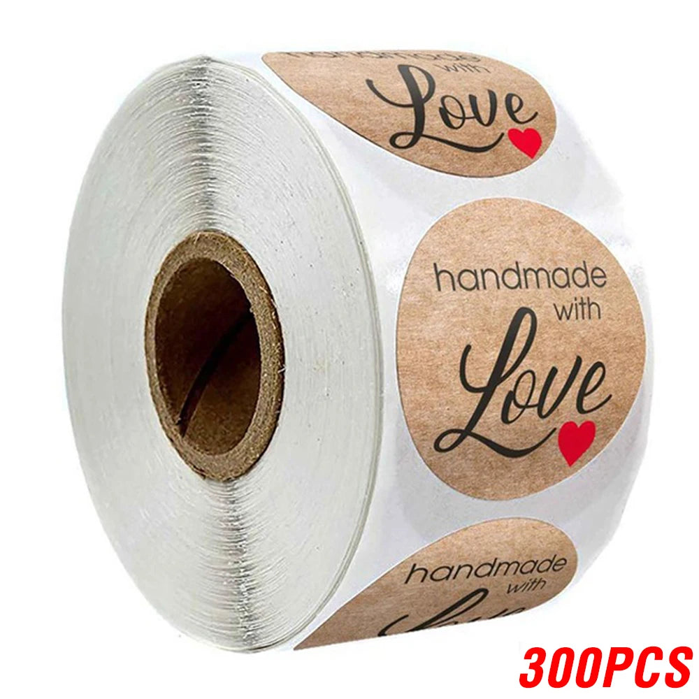 Vintage Kraft Paper Stickers — Handmade With Love Adhesive Labels