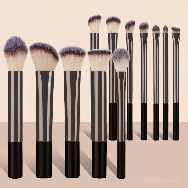 12-Piece Makeup Brush Set — Soft Wool Fiber Brushes with Silver Handles