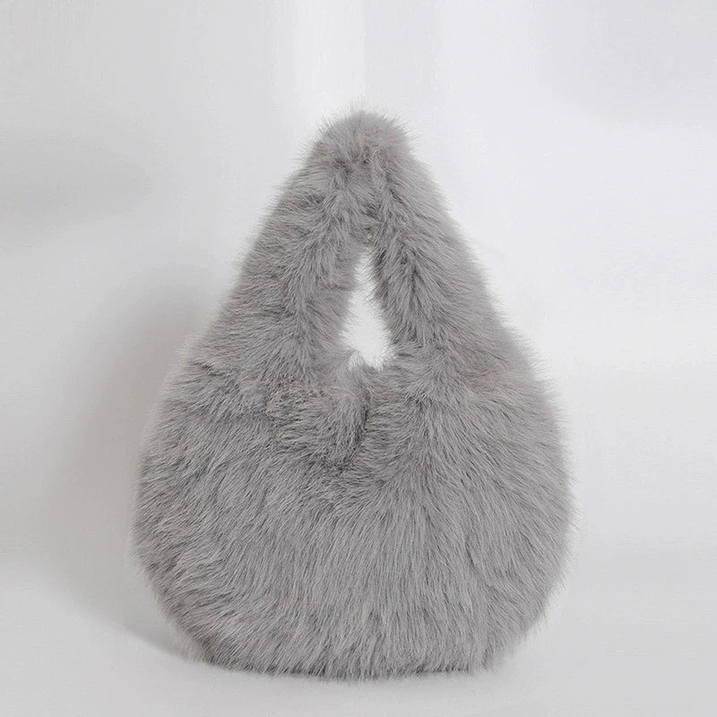 Faux Fur Hobo Shoulder Bag — Soft Plush Handbag for Women