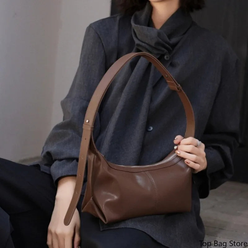 miflame Women's Genuine Leather Hobo Bag — Elegant Minimalist Shoulder Handbag