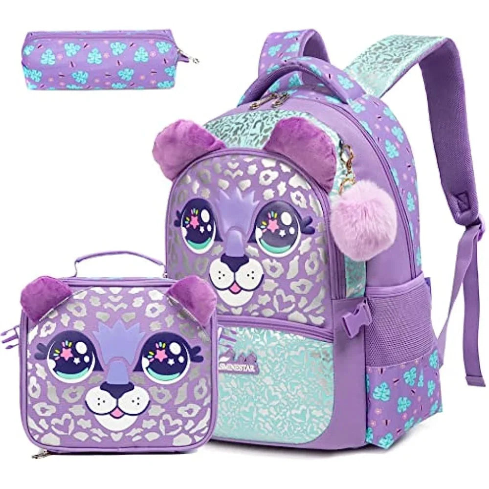 Bikab 3-Piece Girls Backpack Set — Cute School Bag with Matching Lunch Box
