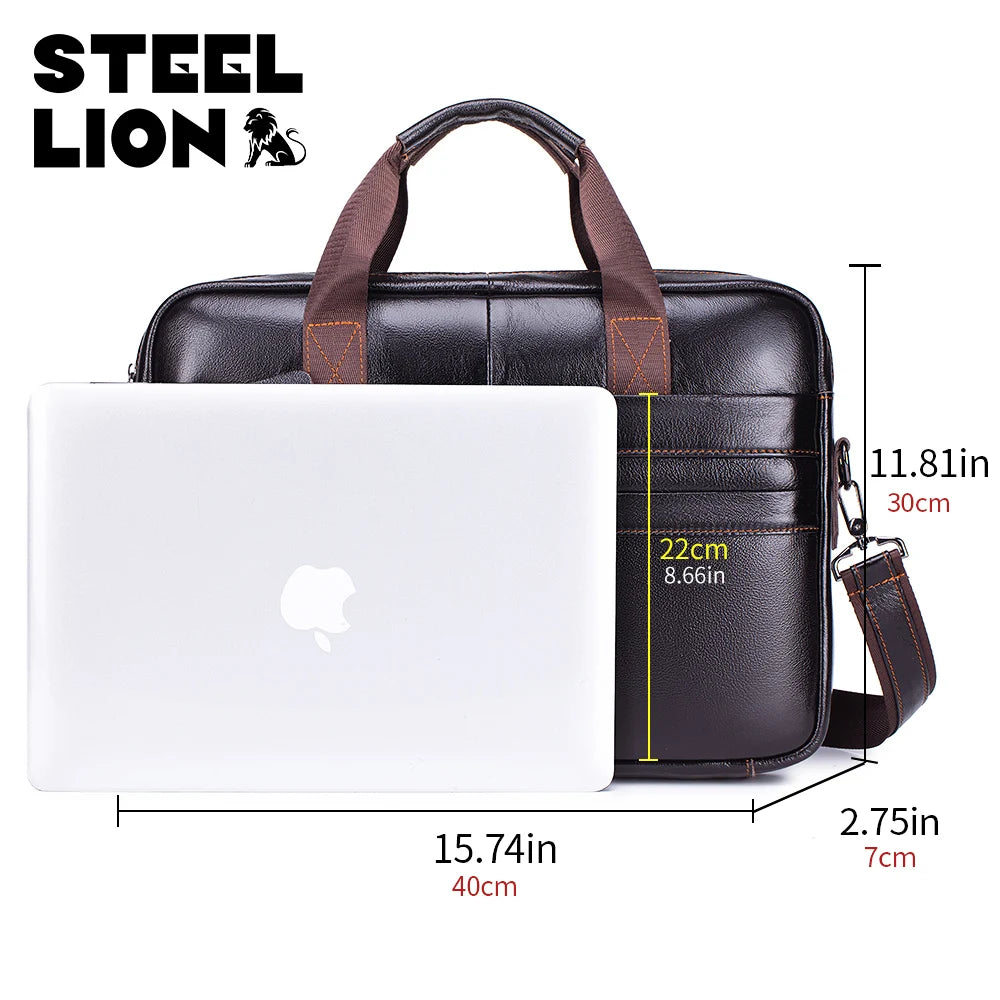 LAOSHIZI Leather Men's Briefcase — Large Capacity Business Office Bag
