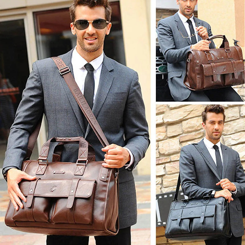 Men's Leather Business Briefcase — Large Capacity Laptop Messenger Bag