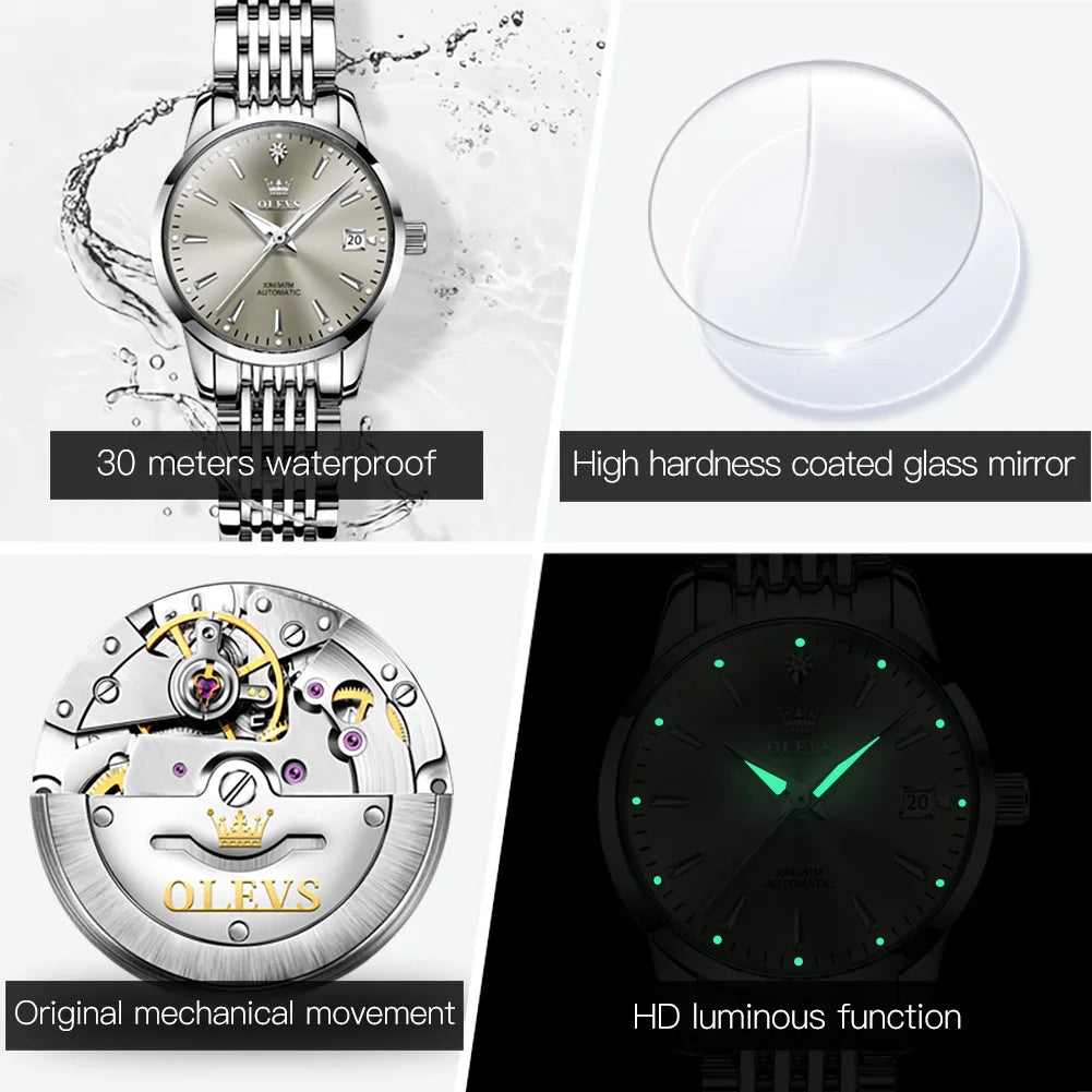 OLEVS 6635 Elegant Women's Watch — Automatic Mechanical Wristwatch with Luminous Date