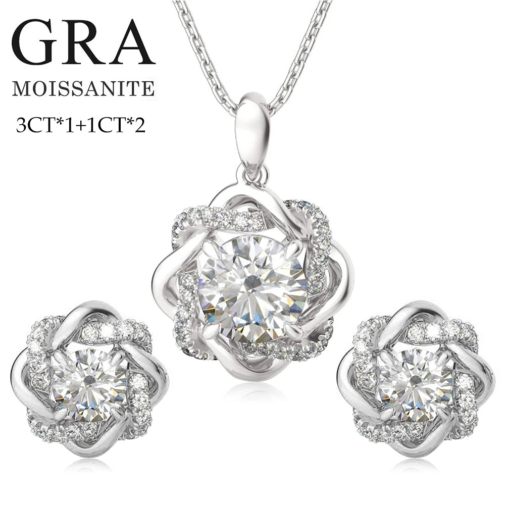 Silver Chakra Moissanite Jewelry Set — Luxury Necklace, Earrings & Bangle