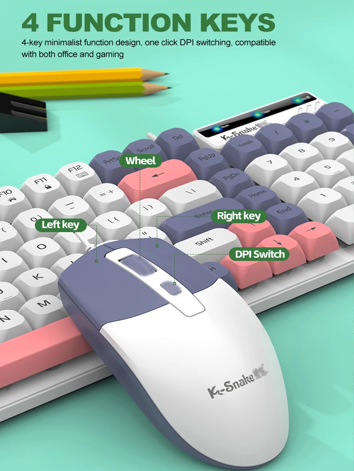 AKKHOO KM100 Wired Keyboard and Mouse Combo — Mechanical-Feel USB Desktop Kit