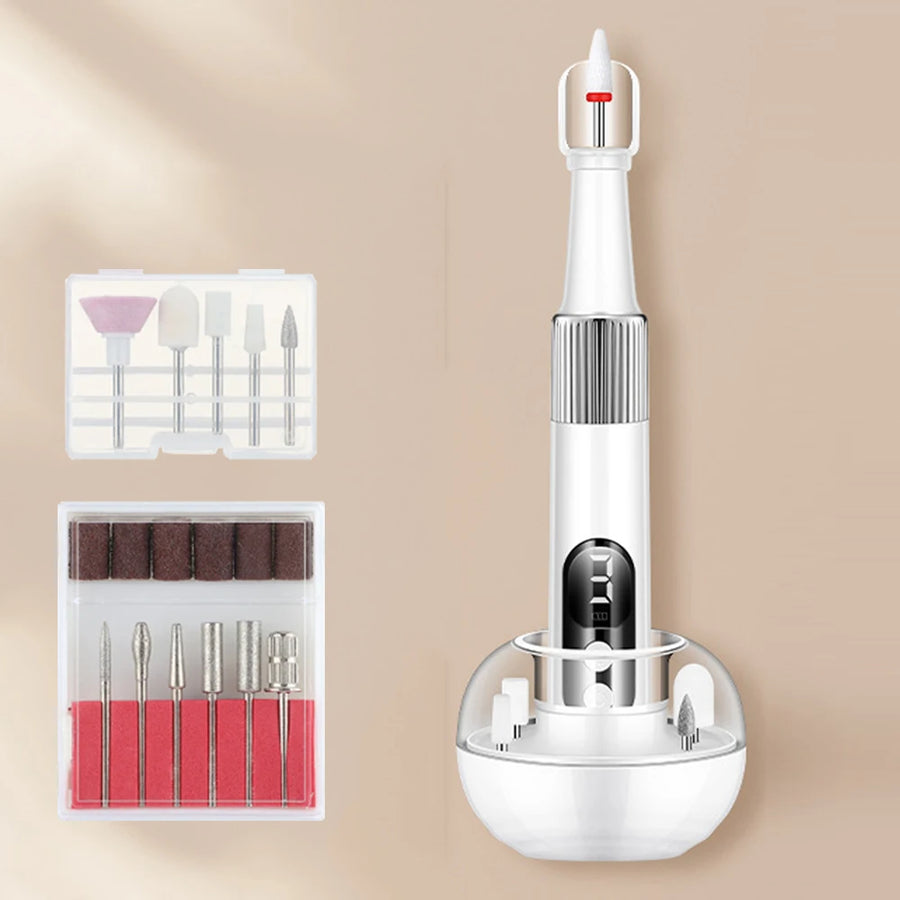 Electric Nail Drill Machine — Rechargeable Cordless Manicure Tool, White