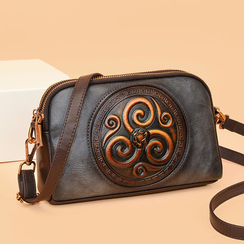 SZHIY Retro Floral Shoulder Bag — 3D Embossed Crossbody Purse