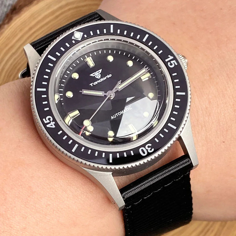 Tandorio Automatic Mechanical Diving Watch — Luminous Sapphire Glass, Black Dial