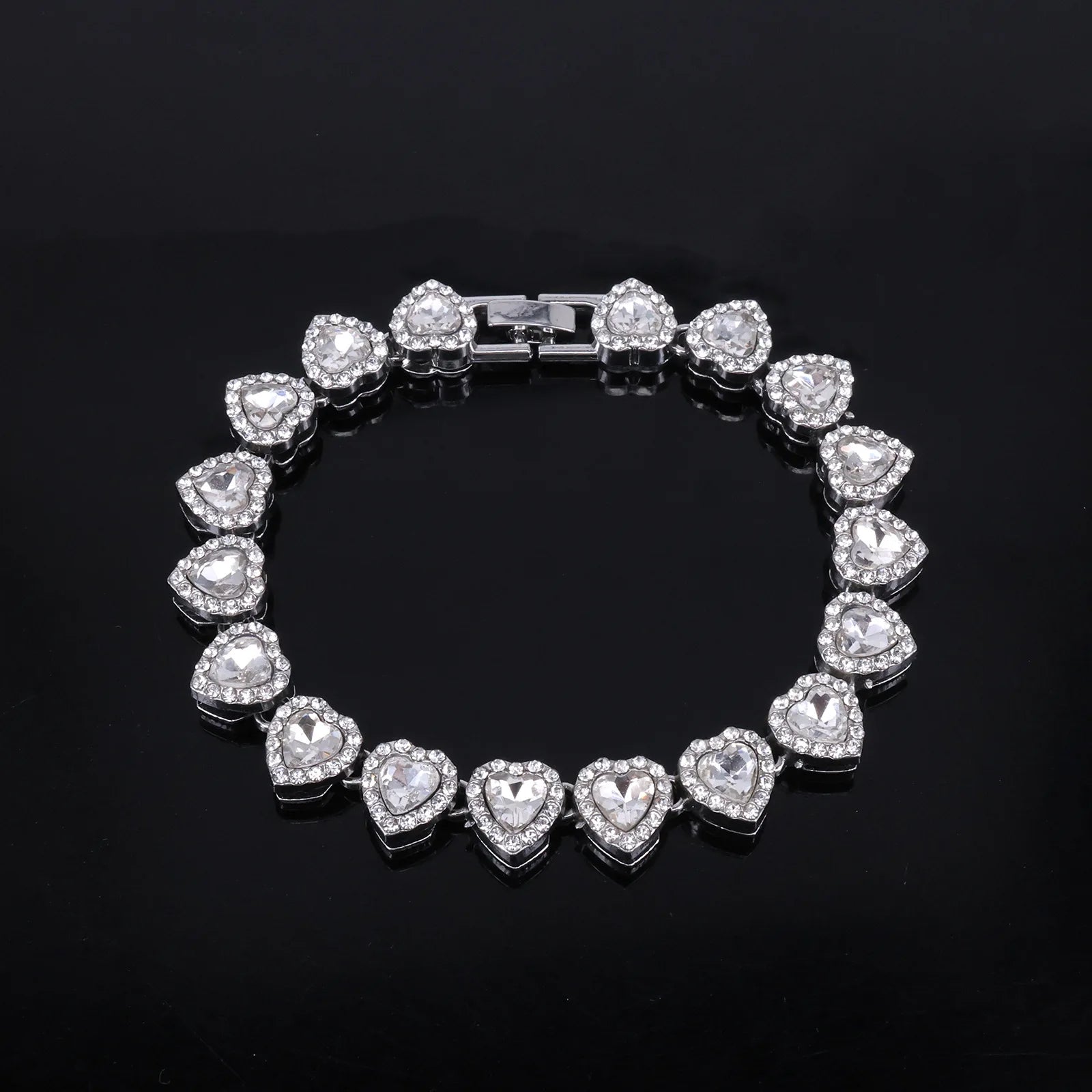 Hip Hop Rhinestone Heart Jewelry Set — Tennis Chain Necklace and Bracelet