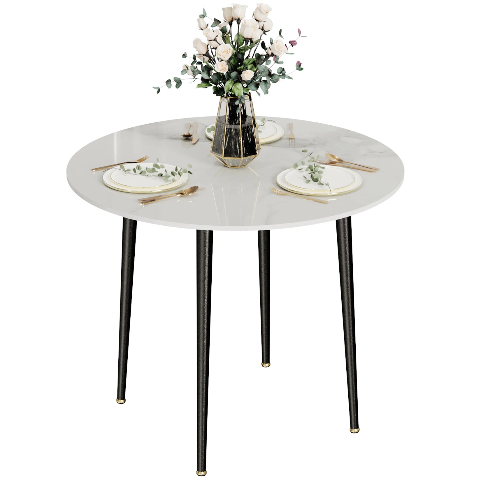 Round Sintered Stone Dining Table — Modern Marble Top with Metal Legs