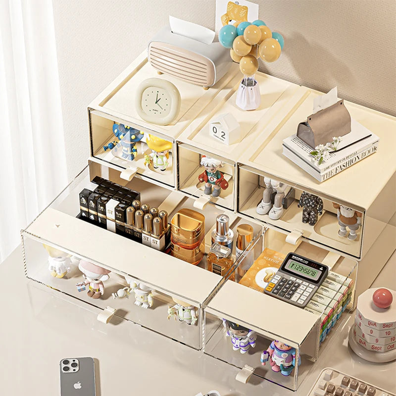 Desktop Storage Box with Drawers — Clear Collectible Display Case