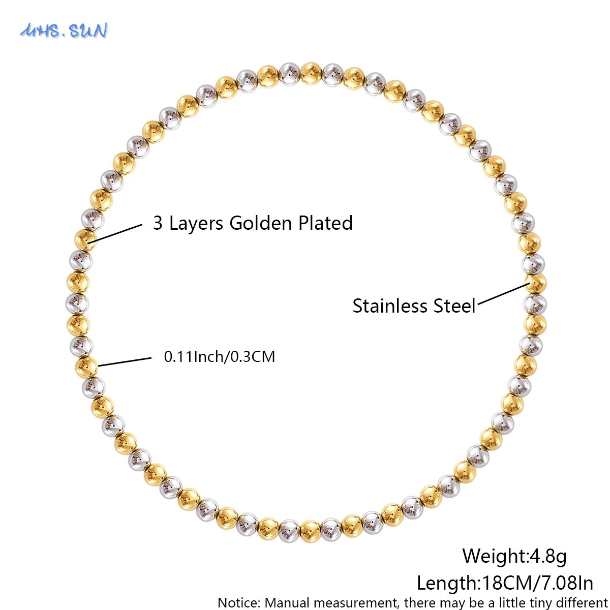 MHS.SUN Stainless Steel Beaded Bracelet — Gold Plated Stackable Jewelry