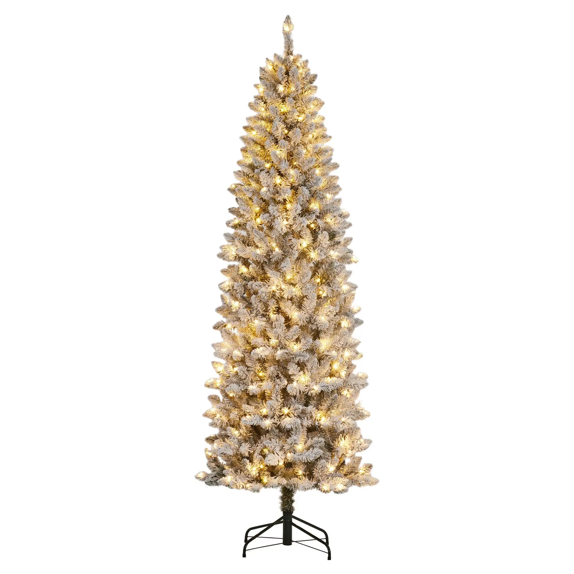 GAOMON Snow Flocked Slim Pencil Christmas Tree — Pre-Lit LED Holiday Decor