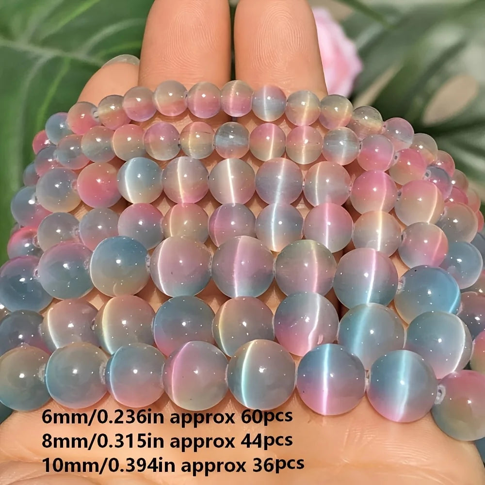 Natural Pastel Gradient Cat's Eye Stone Beads — 6mm Round Beads for Jewelry Making