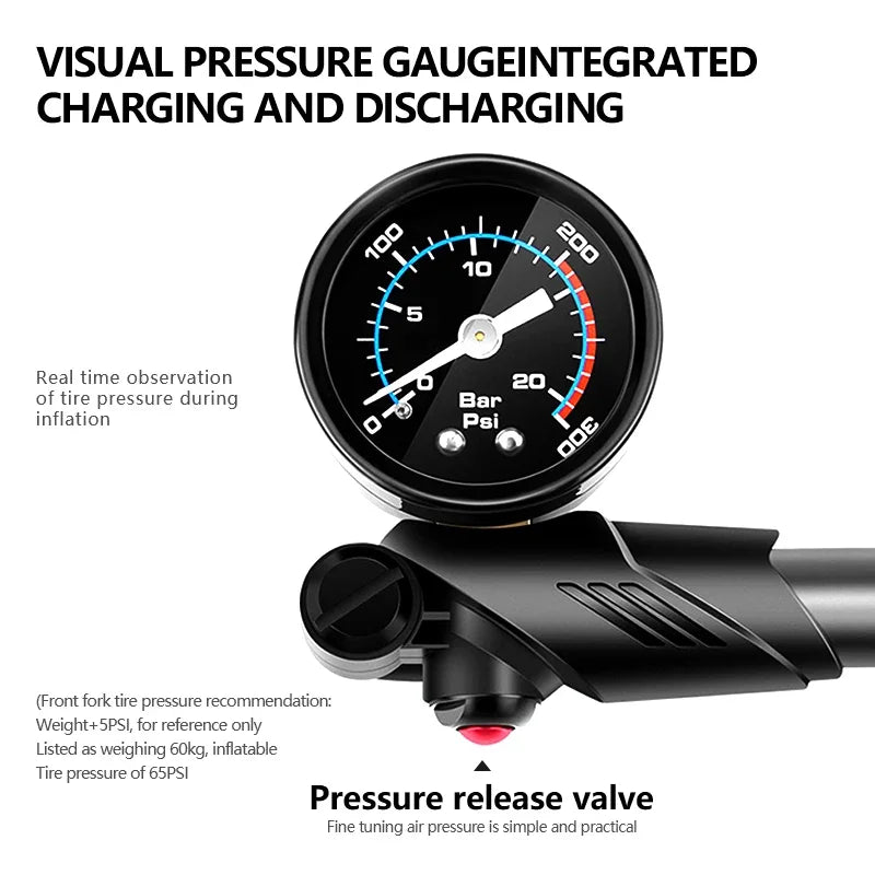 High-Pressure Portable Bike Air Pump — Precision Inflator for Suspension and Tires
