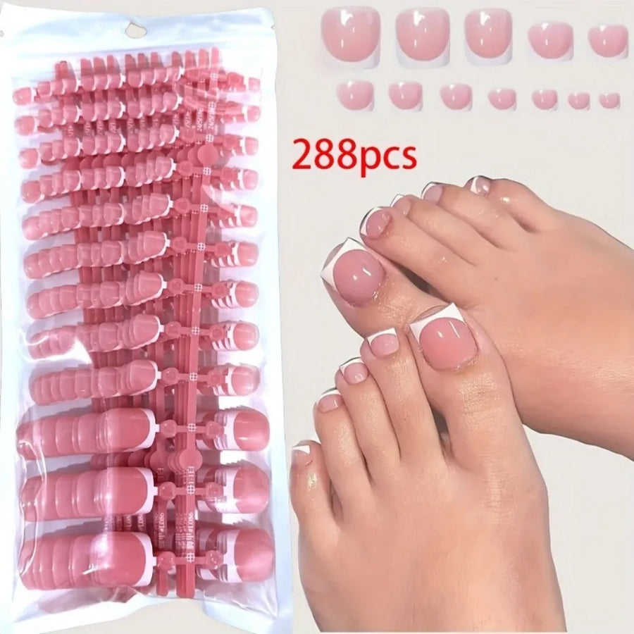French Tip Press On Toenails — Pink and White Square Acrylic Set