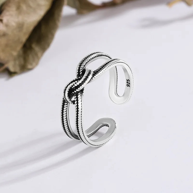 Sterling Silver Knot Ring — Geometric Cocktail Jewelry for Women