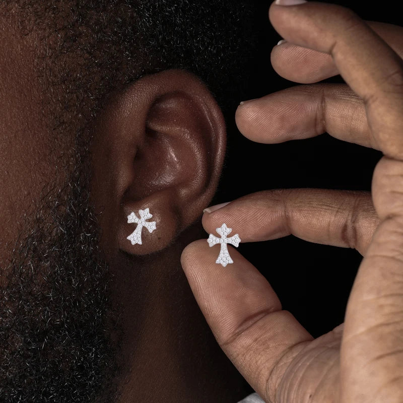ICEOUTBOX Moissanite Cross Stud Earrings — S925 Sterling Silver Jewelry