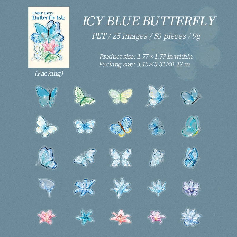 Crystal Butterfly Flower Stickers — Aesthetic Decor for Scrapbooking & Journals