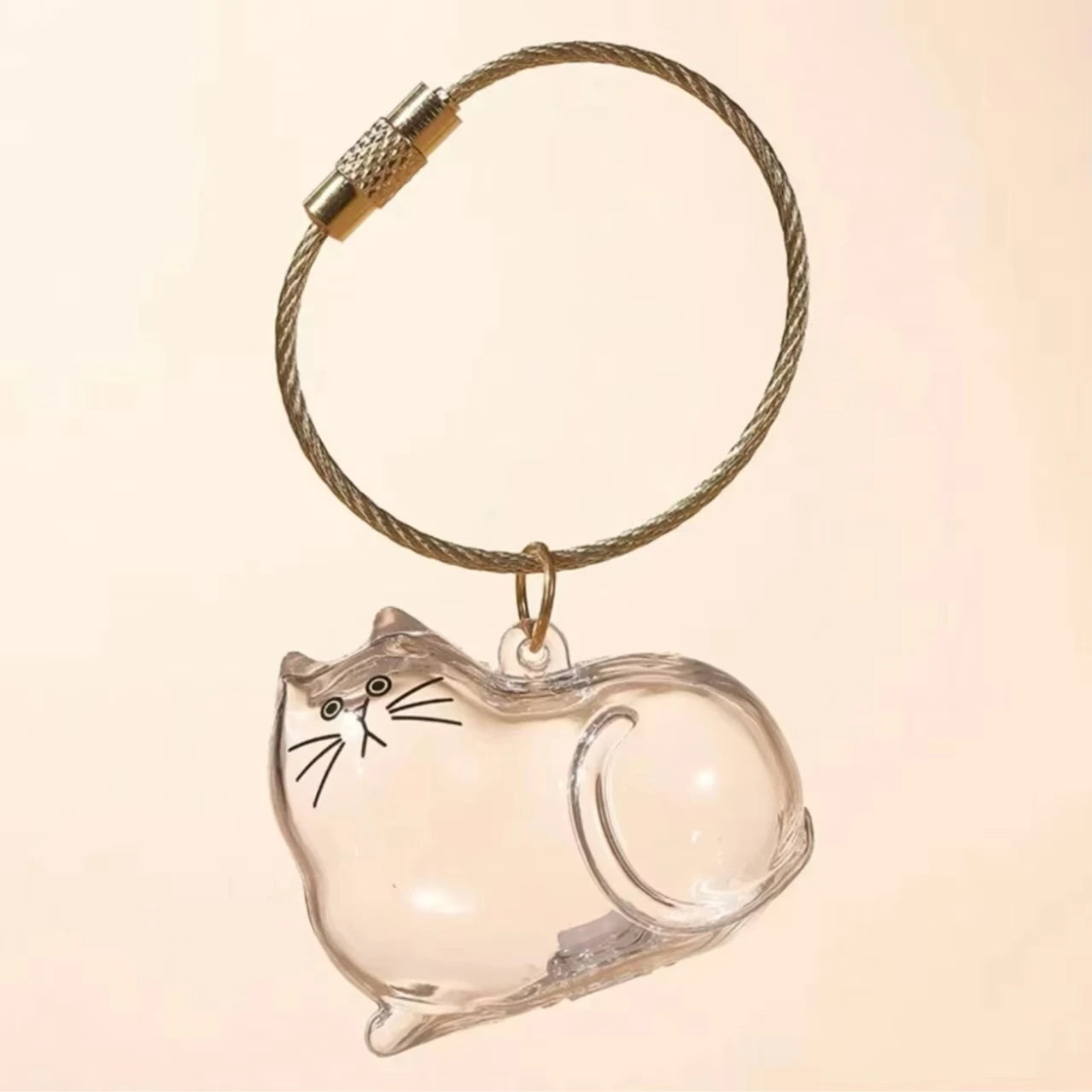 Cat Shaped Memorial Keepsake Charm — Pet Hair Storage Keychain Pendant