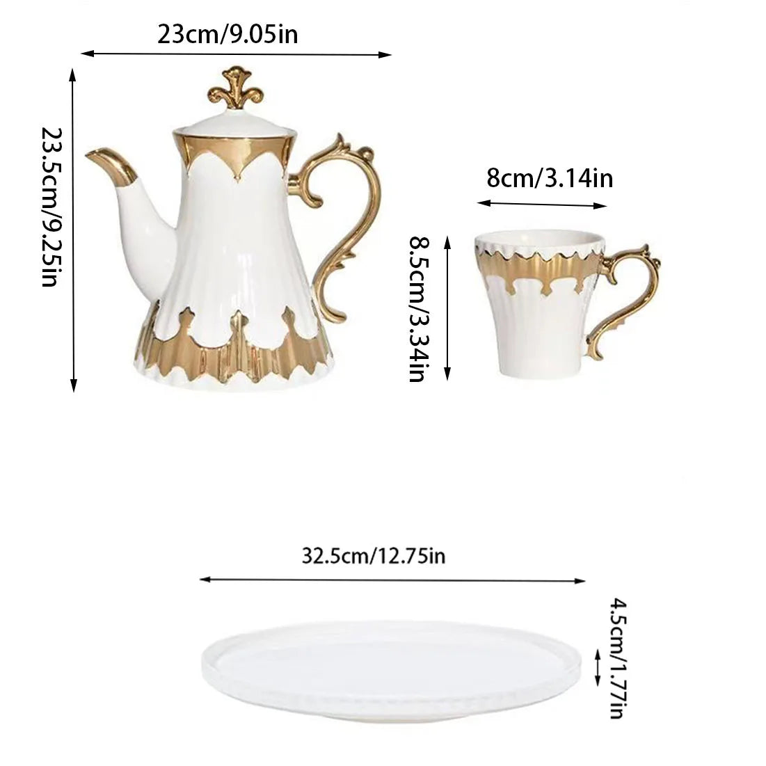 Luxury Porcelain Tea Set — Gilded Ceramic Teapot with 6 Cups and Tray