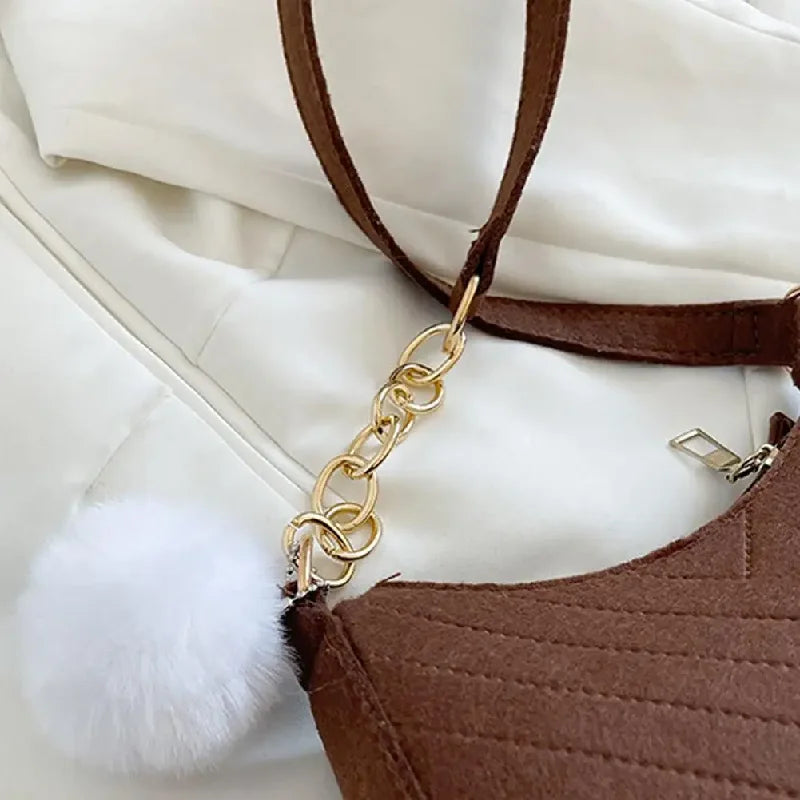 Felt Mini Shoulder Bag — Stylish Crescent Underarm Handbag