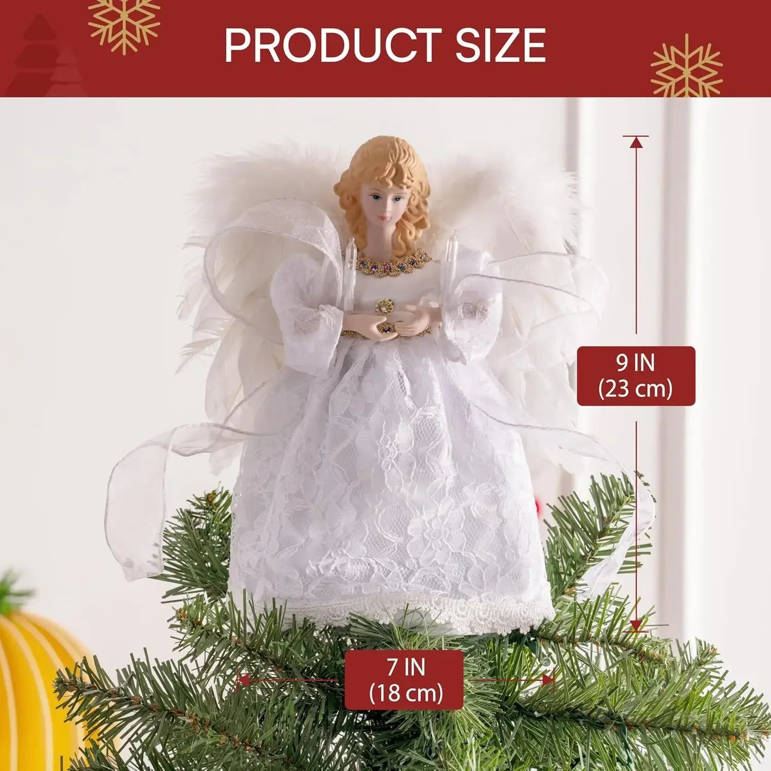 9'' Illuminated Angel Christmas Tree Topper — Battery Operated Ivory Ornament