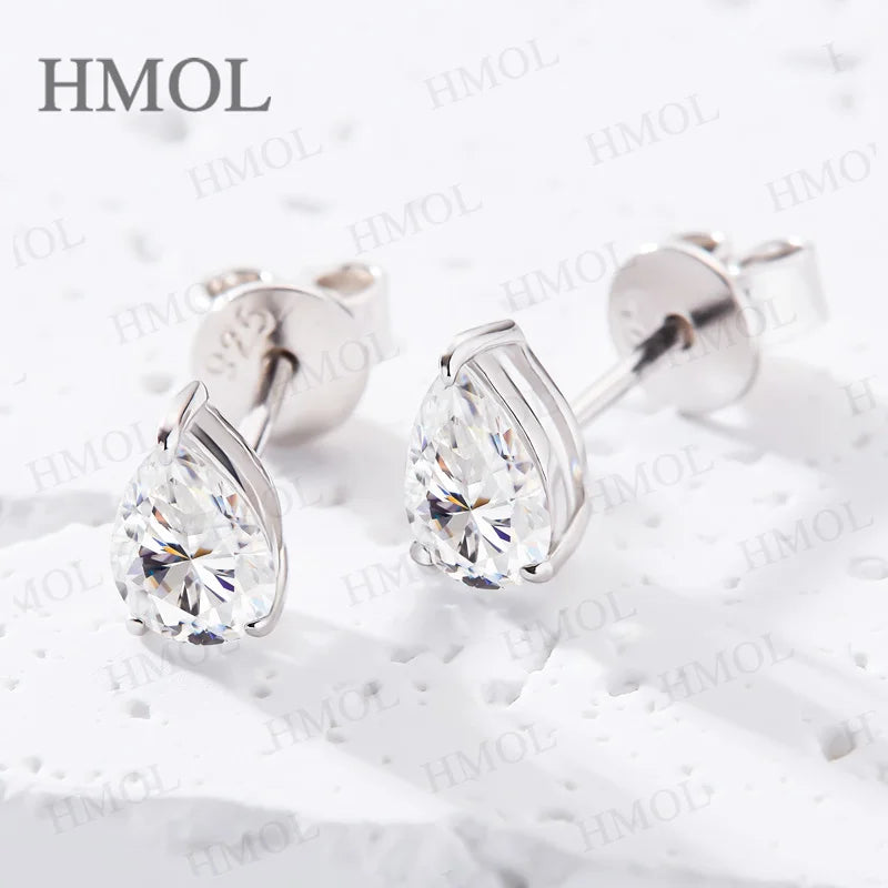 PTX Moissanite Pear Cut Stud Earrings — 925 Sterling Silver Water Drop Design