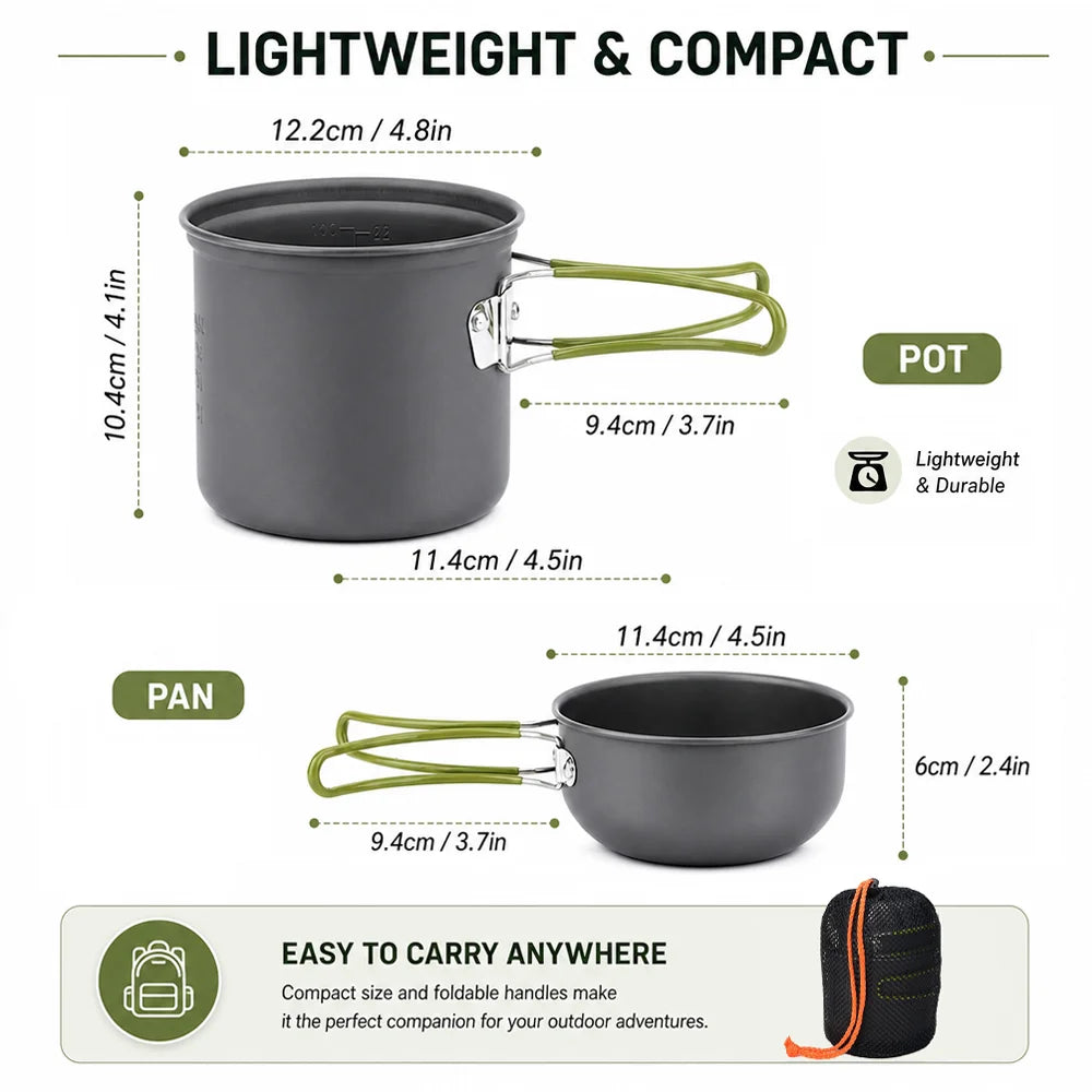 ZCTYHPGACN Portable Camping Cookware Set — Lightweight Non-Stick Pots for Hiking